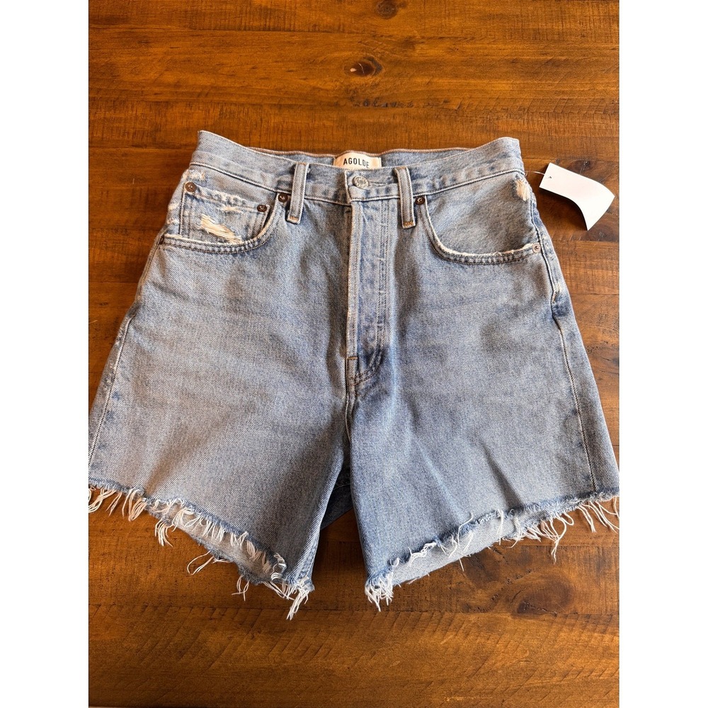 AGOLDE Denim Shorts 24 Blue Cotton Parker High Rise Cut Off Frayed Festival